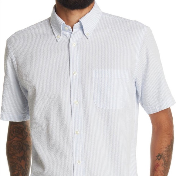 Brooks Brothers Large Blue Striped Short Sleeve Regent Fit Shirt - Picture 2 of 3